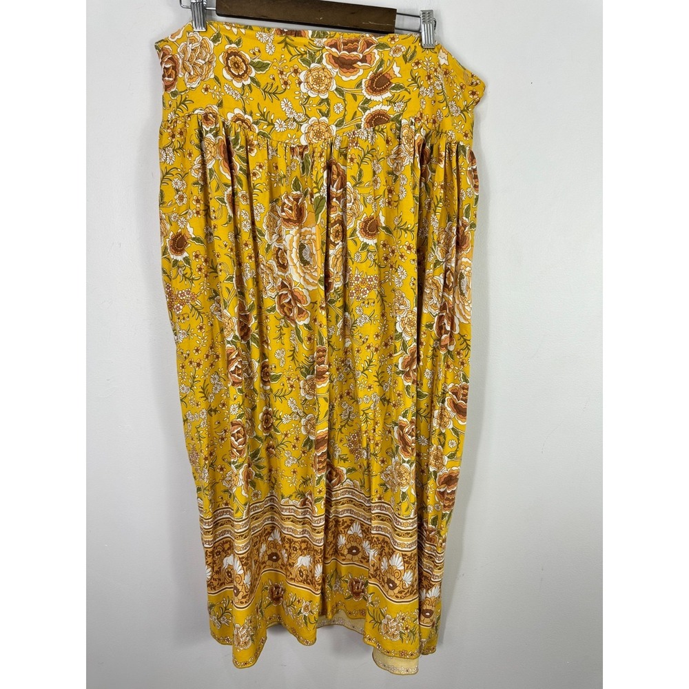 Boho Floral Midi Skirt Yellow Mustard Prairie Cottagecore Festival Peasant 2XL